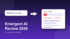 Emergent AI review hero: build me an app prompt with credits burning in an error loop
